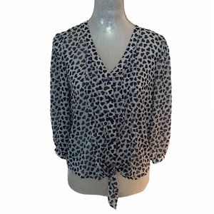 Eyeshadow Sheer Heart Pattern Tie Waist Blouse